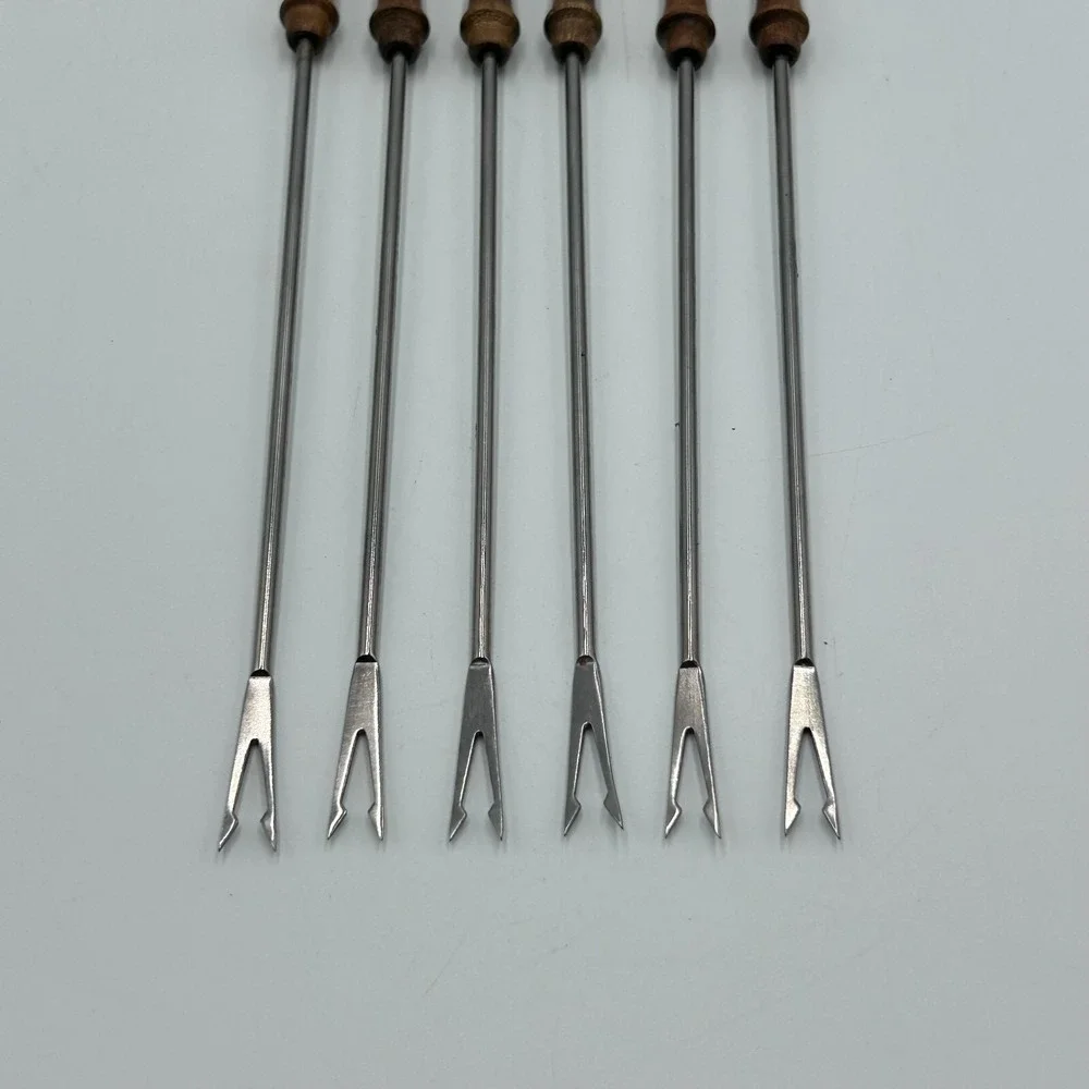 MCM Edelstahl Rostfrei Fondue Forks 6 Ea Germany Stainless Steel 2Prong Wood 11